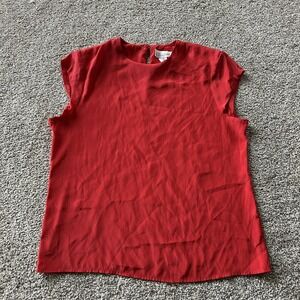 Vintage Alyssa Carr Blouse Womens 10 Red Cap Sleeve Crew Neck Lined Office Top